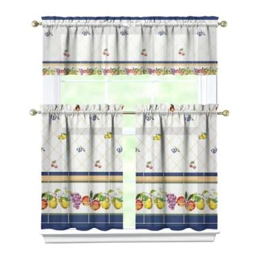 Imagem de Tapesb Conjunto de 3 peças de cortina de cozinha de frutas engraçadas cortinas de janela pequenas sobre a pia essenciais para decoração de cozinha, quarto, lavanderia, 69,8 x 91,4 cm