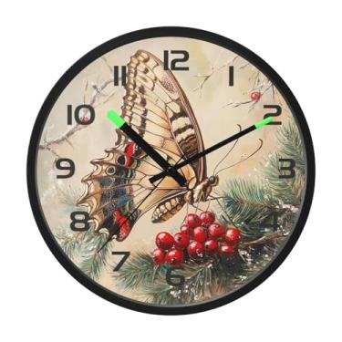Imagem de CEBUGI Relógio de parede com luz noturna de 30,5 cm, que brilha no escuro, com sensor de voz, borboleta com asas ornamentadas, funciona a bateria para decoração de quarto e sala de estar
