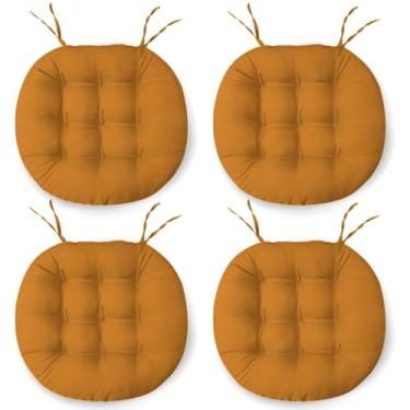 Imagem de Assento Futon Oxford Liso 40cmx40cm Redonda 9 Furos almofada para cadeira para Sala Escritório Cozinha Conjunto (Mostarda)