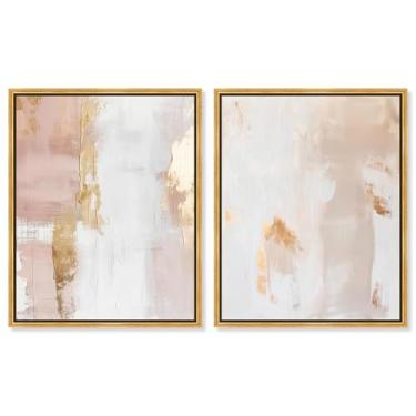 Imagem de Conjunto de 2 decoração de parede com impressão em tela de luxo Blush & Gold da Art Remedy, moldura dourada, 51 x 61 cm