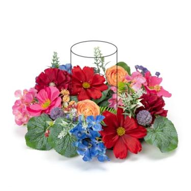Imagem de WELL KNOWN Guirlanda de anéis de vela de flores artificiais, guirlanda de outono pequena de 30,5 cm para velas e castiçais, centros de mesa para casa, mesa de centro, aniversário, casamento, festa de