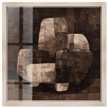 Imagem de Monolithic Seat I Shadowbox Print Boho Brown Wall Art por Art Remedy, moldura loira, 78 x 78 cm