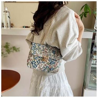 Imagem de Bolsa envelope floral, bolsa clutch padrão étnico com alça de ombro, bolsa portátil moderna, Azul, Medium, Mochila casual