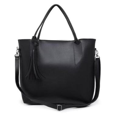 Imagem de Bolsa Tote Feminina com Alça Transversal, Tassel Decorativo, 3 Cores Disponíveis - Preto, Rosa, Marrom (Preto)