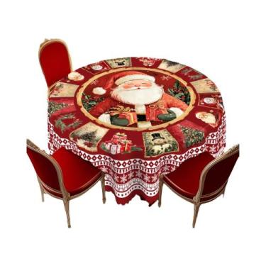Imagem de Toalha De Mesa Retro De Natal Vermelha Com Papai Noel, Castelo E Árvor
