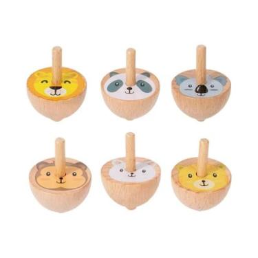 Imagem de Brinquedos Coloridos De Madeira Em Forma De Pião 6pcs Montessori Fidge