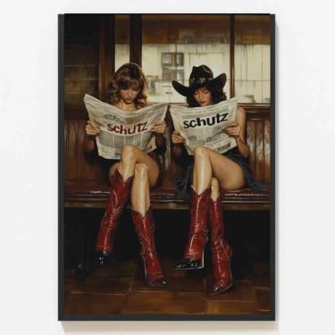 Imagem de Mostemauo Arte de parede vintage para meninas lendo pintura de retrato feminino cowgirl estampa feminista vintage 40 x 61 cm sem moldura