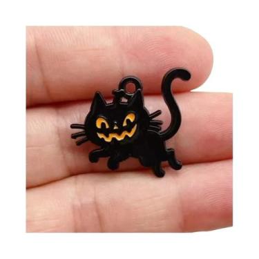 Imagem de Pingentes De Esmalte De Halloween Com Caveira, Morcego E Gato, 10 Peça