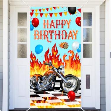 Imagem de Capa de porta de motocicleta, faixa com tema de carro de corrida, fundo fotográfico para feliz aniversário, festa de casamento, suprimentos de decoração de cabine fotográfica