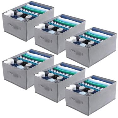 Imagem de Meyeyaia Pacote com 6 organizadores de gavetas, organizador de roupas de guarda-roupa dobrável com alça, organizadores de gaveta de camisetas empilháveis com 7 grades para leggings, suéter, jeans