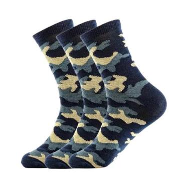 Imagem de Meias Masculinas Camufladas De Cano Médio 3 Pares Confortáveis Respirá