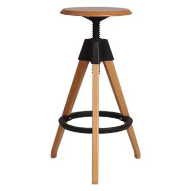 Imagem de WYNSJDBB Cadeira de bar, altura ajustável, giratória, estilo industrial, banco de bar de madeira maciça, banco de bar de madeira maciça, apoio de pés resistente