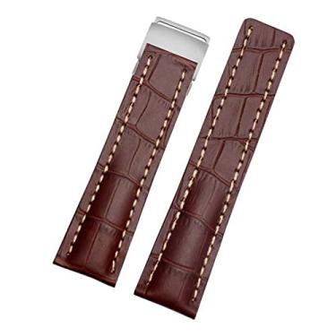 Imagem de ORKDFJ Pulseira de couro genuíno para relógio Breitling, pulseira de couro bovino com fivela de implantação 22 mm e 24 mm (01 marrom prateado, 24 mm)
