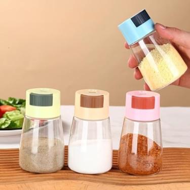 Imagem de Saleiro e pimenteiro tipo de empurrar quantitativo preciso, dispensador de 0,5 gramas, garrafa de controle de sal quantitativo, potes de tempero, recipientes para cozinha e acampamento (rosa)