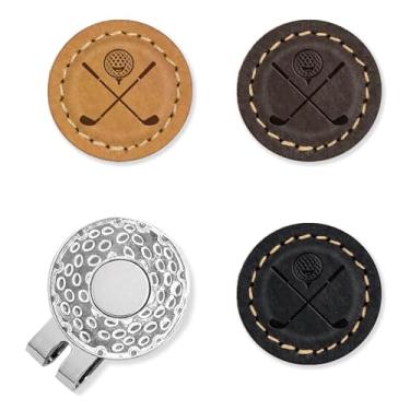 Imagem de iSamzan Marcadores de bola de golfe de couro real: Marcador magnético de bola de golfe com clipe de chapéu para mulheres e homens - marcadores de bola de golfe engraçados para colocar verde (4 peças)