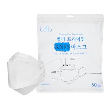 Imagem de [50pcs, Made in Korea] Bella premium Hanji Mask: a eficiência do filtro ≥ 97%, 4-camada de máscara respirável qualidade 3D com nariz ajustável Strip (Branco)