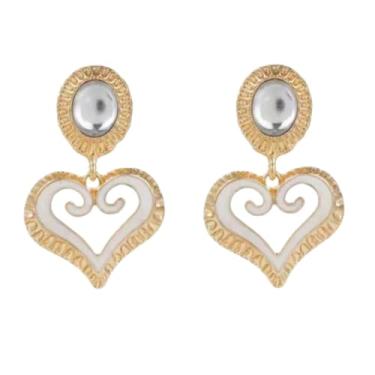 Imagem de Brincos de pressão banhados a ouro em formato de coração para mulheres, estilo vintage não perfurados