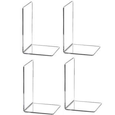 Imagem de 4 peças de extremidades transparentes para livros pesados, organizador de prateleira de livros de acrílico para mesa, suporte de plástico resistente e divisórias de estante invisíveis decorativo,