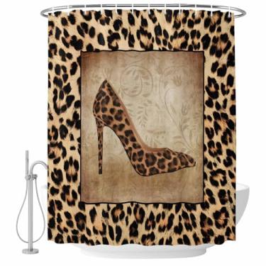 Imagem de Cortina de chuveiro de salto alto leopardo com estampa de pele animal conjunto de cortinas de chuveiro tecido impermeável cortina de banho para banheiro decoração de banheira acessórios de casa 182 x