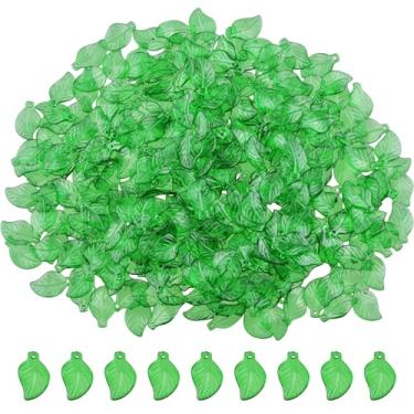 Imagem de Contas de folha, 300 peças, contas verdes para fazer joias, pingentes de folhas verdes acrílicas, contas de plantas, brincos de plantas, colares, pulseiras, artesanato DIY