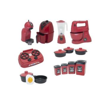 Imagem de Kit Cozinha Infantil Completa Brinquedo Menino Vermelho 16pç - CLICKCO