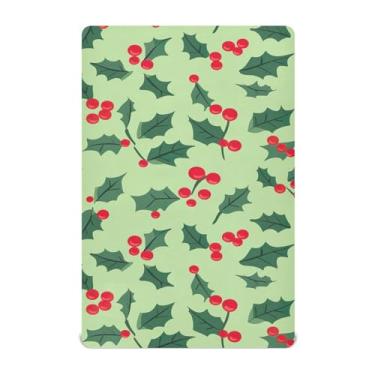 Imagem de Wassud Jogo de lençol com estampa natalina de folhas de azevinho para berço respirável para meninos e meninas, lençol com elástico neutro 71 x 132 cm