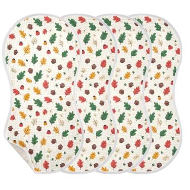 Imagem de Wassud Panos de musselina para bebês com folhas coloridas de outono, 1 pacote com babadores de algodão, toalha de rosto absorventes e macios para arrotos para meninos e meninas recém-nascidos