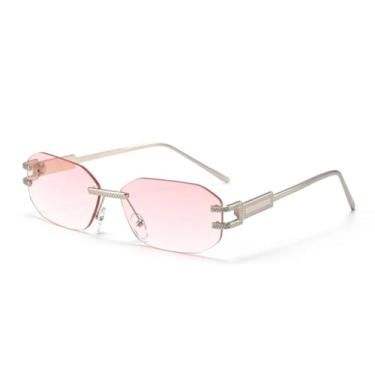 Imagem de HPIRME Óculos sem aro para homens e mulheres, armação retangular de metal, estilo fashion (C6 Prata rosa)