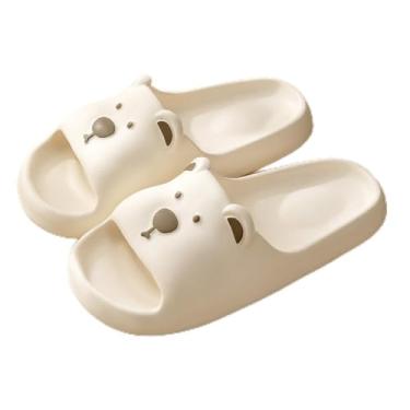 Imagem de Chinelos femininos para uso interno com desenhos animados fofos antiderrapantes para banheiro, Branco, 8-8.5