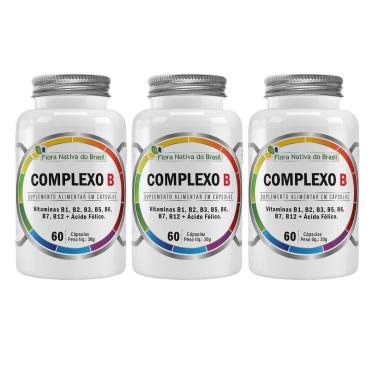 Imagem de Kit 3x Vitamina Complexo B 60 Cápsulas 500mg Flora Nativa-Unissex