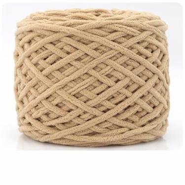 Imagem de Fio de chenille grosso para cobertores, novelo de camada única super macio para tricô, crochê e decoração de casa DIY (Cáqui)