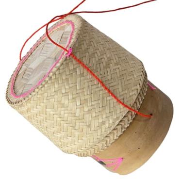 Imagem de Recipiente de bambu de arroz pegajoso feito à mão (14 cm) – Cesta tailandesa tradicional grande para servir e armazenar arroz pegajoso – bambu natural, tecido à mão, decoração de cozinha Boho