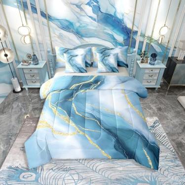 Imagem de Erosebridal Jogo de cama de mármore azul claro em uma bolsa, 7 peças, moderno, textura gradiente, aquarela, mármore, estética, conjunto de lençol solteiro com edredom