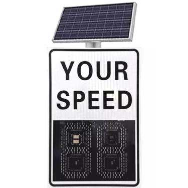 Imagem de Sinal de radar de exibição de velocidade LED alimentado por energia solar, sinal de feedback de radar de aviso de tráfego com controle remoto, alerta de limite de velocidade de alta visibilidade (60 x