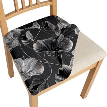 Imagem de BVBOX Conjunto de 4 capas de assento para cadeiras de sala de jantar, elásticas, multiestilos, capas de cadeira de jantar, laváveis e removíveis, protetores de assento (pétalas de linha meia-noite