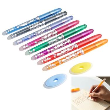 Imagem de Fampery 8 canetas apagáveis a quente para tecido e 2 borrachas – marcadores de tecido multicolorido, sem linhas fantasmas – tinta desaparecendo para desenhar, escrever, planejar, costurar, bordar