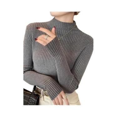 Imagem de Suéter Feminino De Tricô Gola Alta Manga Longa Quente Chique Outono In
