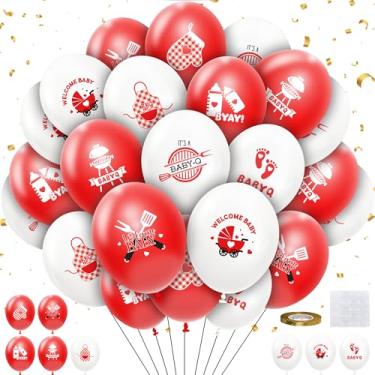 Imagem de HYOWCHI Conjunto de balões de decoração de chá de bebê Q com 56 peças, vermelho e branco, artigos de festa para churrasco, decorações de balões de látex para chá de bebê, aniversário