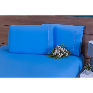 Imagem de 2 Fronhas King 50x90 100% Algodão 180 Fios Ponto Palito Azul