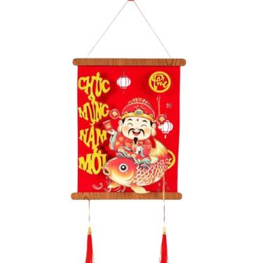 Imagem de KYMY Decoração de parede de ano novo lunar vietnamita, enfeite de madeira de carpa vietnamita com tecido flocado, pingente de festival de primavera para porta de casa, sala de estar