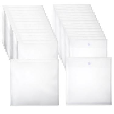 Imagem de SUPERFINDINGS 30 unidades, 2 estilos, pastas de documentos transparentes de 33 cm x 32 cm, envelopes de plástico com fecho de pressão, pasta de arquivo à prova d'água para armazenamento de papel de