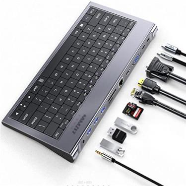 Imagem de Estação de ancoragem USB C 11 em 1 com teclado 100W PD, 4K, VGA, Ethernet, leitor de cartão, USB 3.0, hub USB C auxiliar