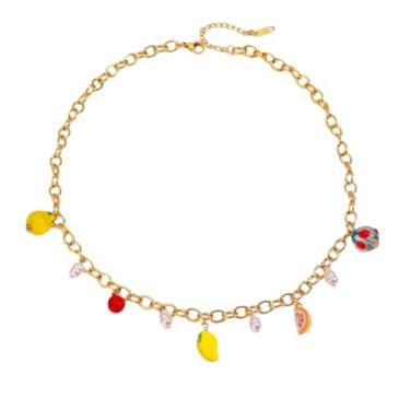 Imagem de Colar com pingente de sol, estrela-do-mar, pérola, coração, tartaruga, sol, dopamina, aço inoxidável, clavícula, joia banhada a ouro