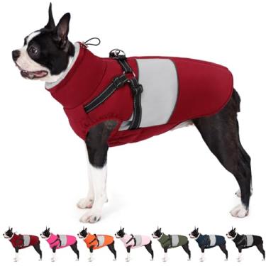 Imagem de AOFITEE Casaco para cães pequenos, casaco de inverno para cães com arnês embutido, jaqueta quente para cães com zíper e coleira de lã polar, jaqueta de neve impermeável para animais de estimação para