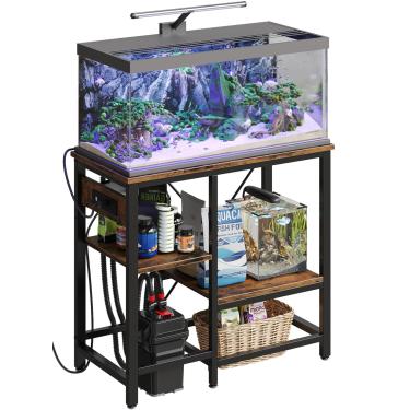 Imagem de Bestier Suporte para aquário de peixes de 20-29-37 galões com tomada, suporte de aquário de metal 76 x 33 com armazenamento de filtro, suporte de tanque de répteis de 6 pernas com prateleiras de