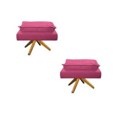 Imagem de Kit 02 Puffs Opala Base Giratória Madeira Sintético Pink - Doce Sonho 
