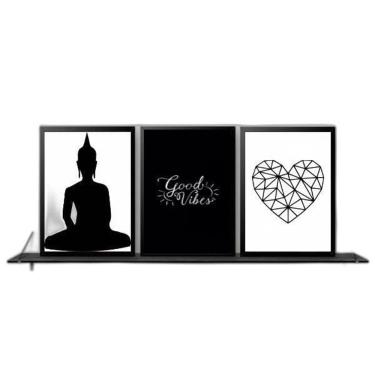 Imagem de Kit 3 Quadros Zen Buda Good Vibes 33X24Cm Moldura Preta