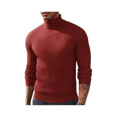 Imagem de Suéter Masculino De Gola Alta, Ajuste Slim, Manga Longa, Tricotado, Ca