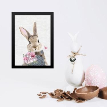 Imagem de Quadro Coelhinho Jardineira Flores 33X24Cm