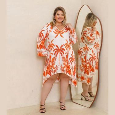 Imagem de Vestido Feminino Manga 3/4 Chamise Gola V Plus Size - Rosana Farcait, 